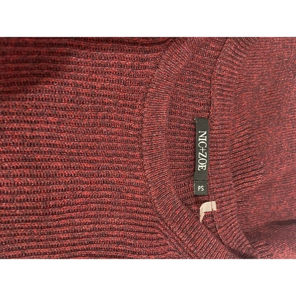 NIC + ZOE BURGUNDY FRINGE KNIT TRIM LONG SLEEVE SWEATER SMALL PETITE - Picture 7 of 10